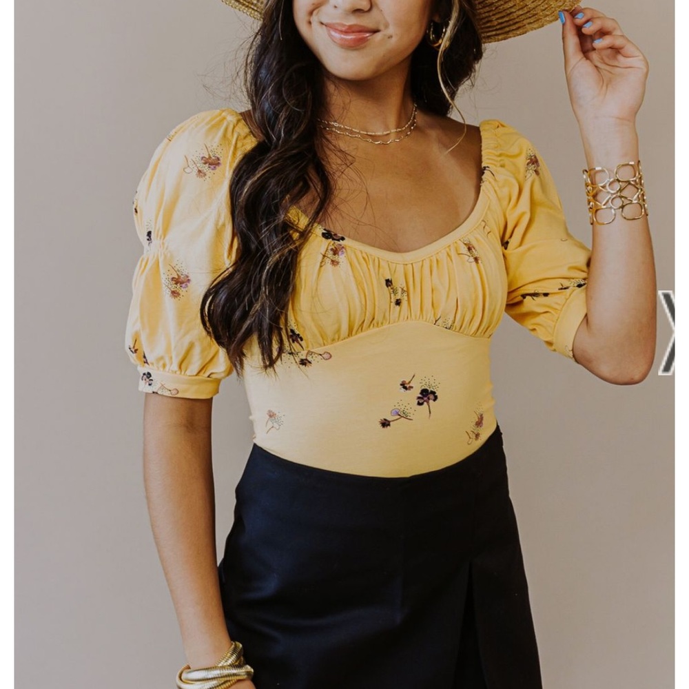 Free People Play Date Bodysuit top buttercup